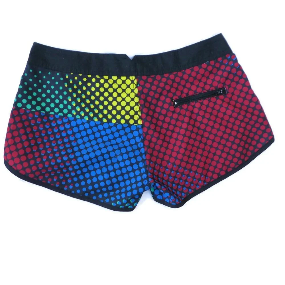 Roxy Shorts Surfer Coconut Girl Yellow Red Black Polka Dot Retro Psychedelic M